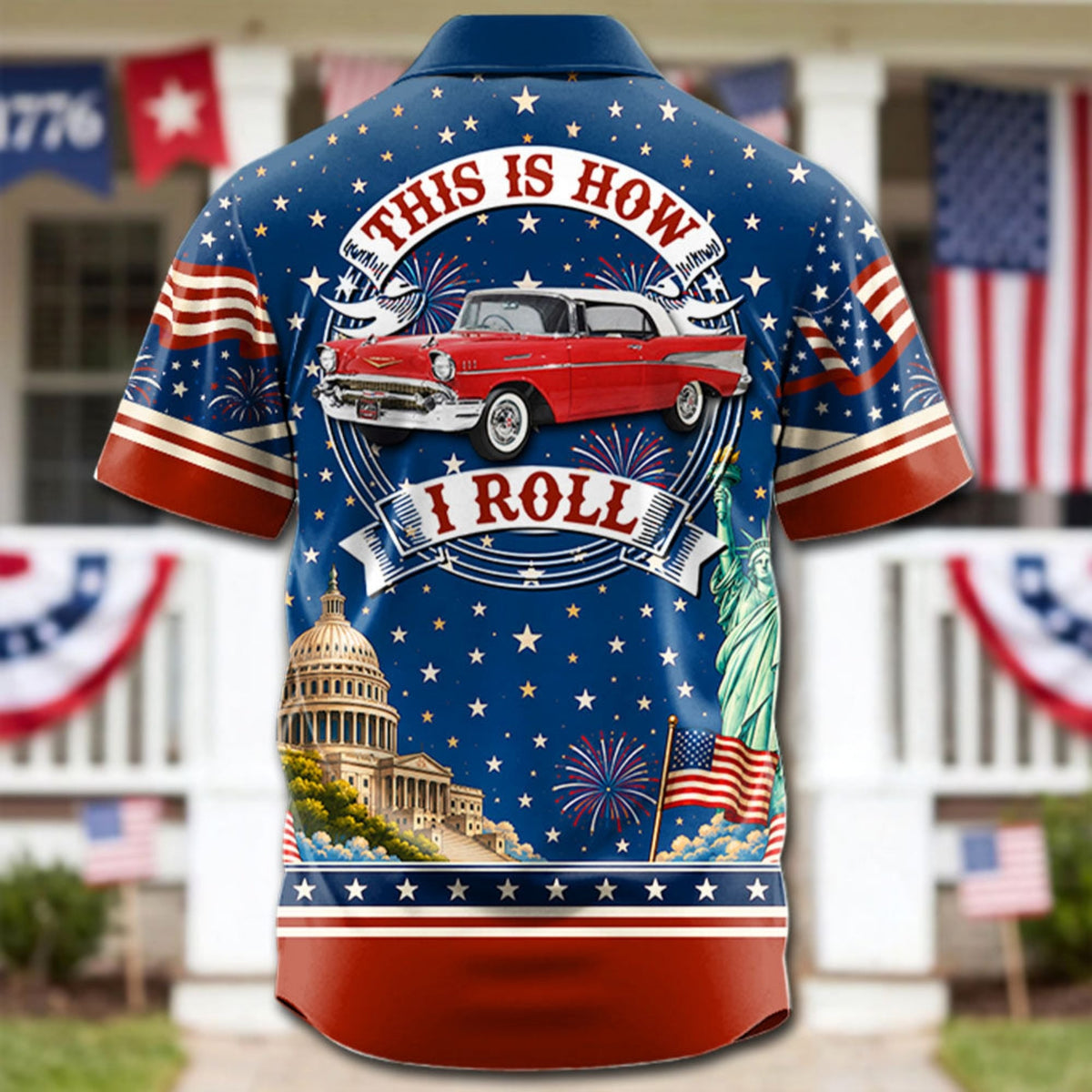 Celebrate America 250 Years - This Is How I Roll - Personalized Classic Car Photo Hawaiian Shirt - Gifts For Dad, Grandpa, Family