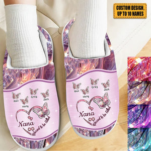 Sparkling Grandma- Mom Heart Butterfly Kids Personalized Fluffy Slippers