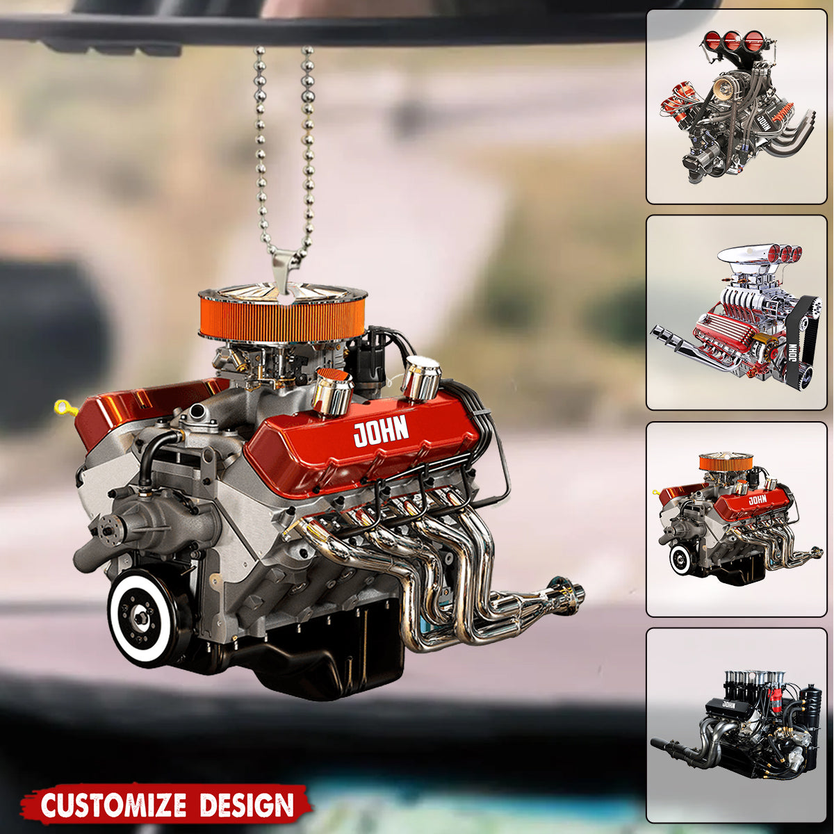 Personalised Engine Drag Racing Hot Rod V8 Engine - Personalized Drag Racing Car Hanging O ...