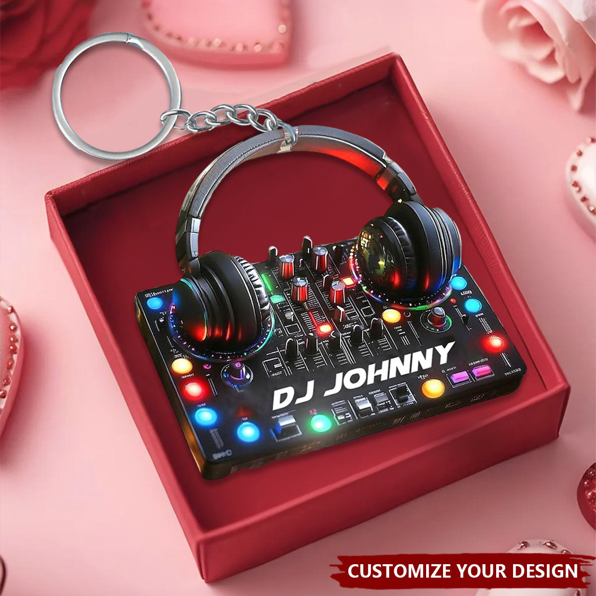DJ Mixer with Headphones Keychain, Custom Name Music Console Keychain, Gift For DJs, Music Producers