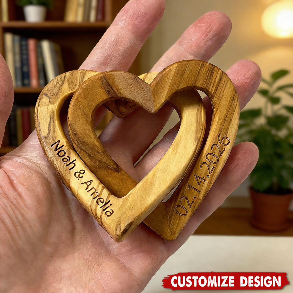 Interlocking Hearts Personalized Wood Sculpture, Wooden Infinity Hearts, Valentine’s Day Gift