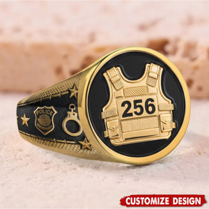 Personalized Police Officer Protect And Serve Signet Ring - Gift For Police Officers