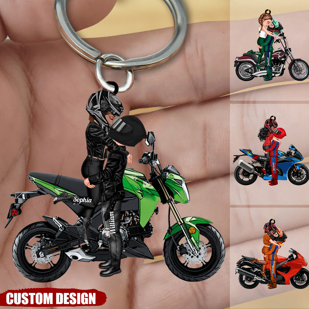 Motorcycle Kissing Doll Couple Personalized Acrylic Keychain