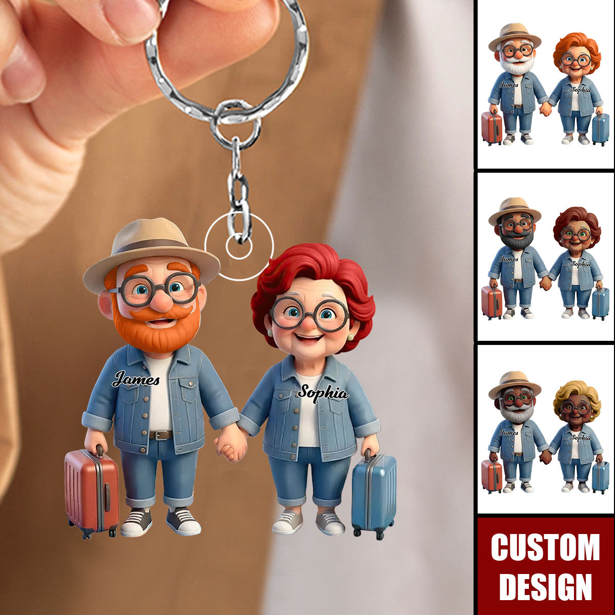 Personalized Old Couple Go Traveling Acrylic Keychain