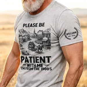 Personalized Dual Print Classic Tee, Please Be Patient With Me Design, Creative Gift for Retro Humor Fans