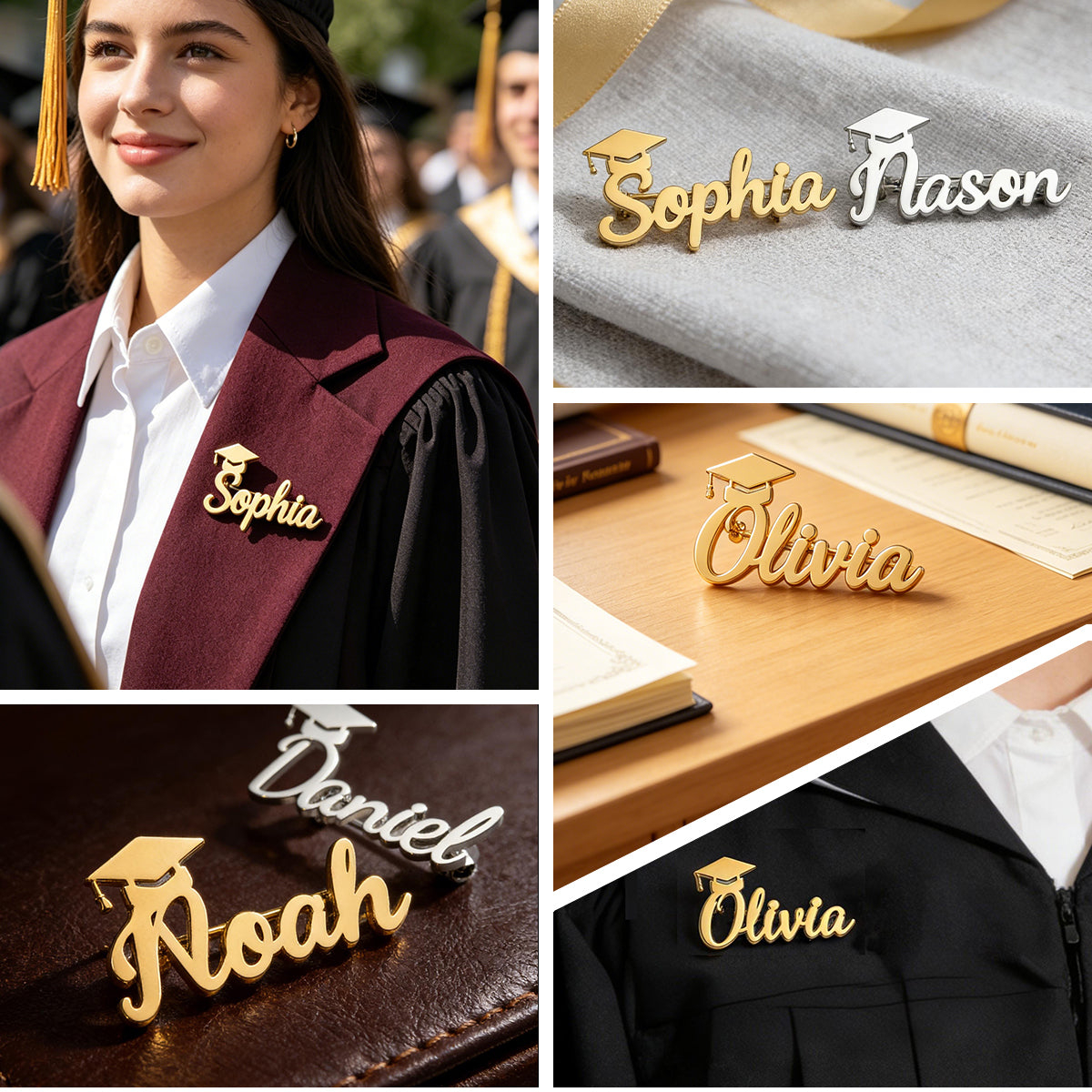 Custom Name with Graduation Hat Lapel Pin, Personalised Graduation Celebration Gift