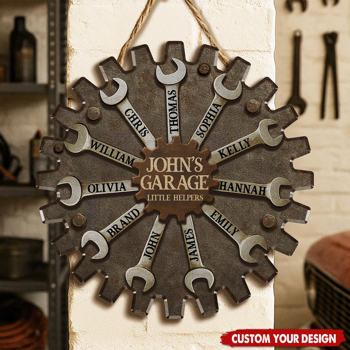 Personalized Garage Sign for Dad, Custom Father's Day Gift with Kids' Names, Little Helpers