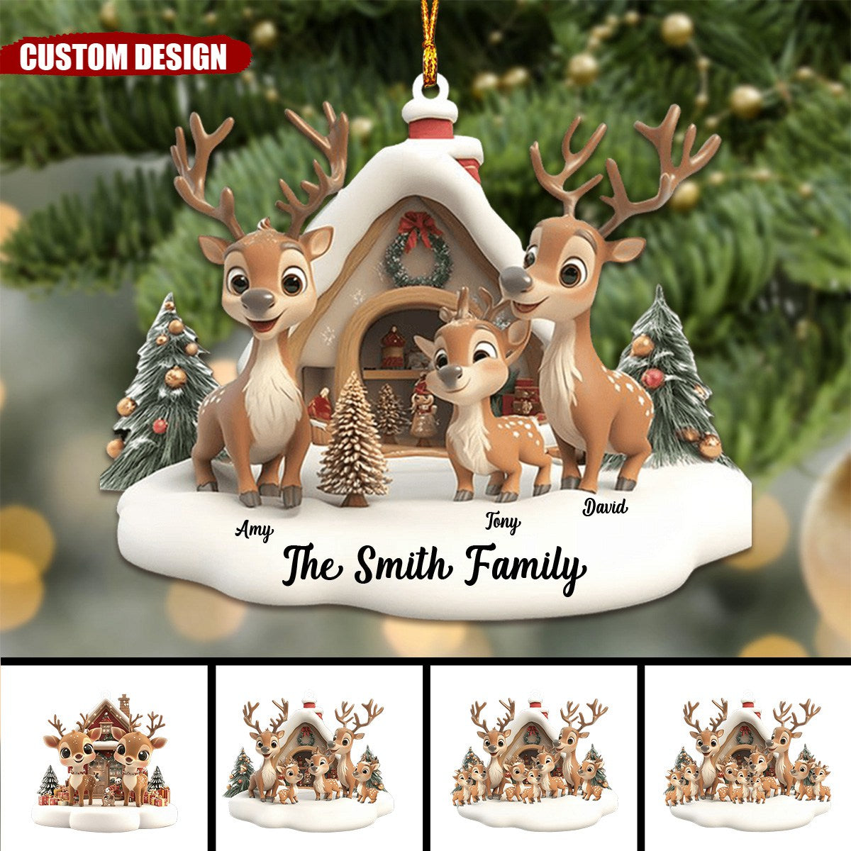 Personalized Reindeer Family Ornament-New Release