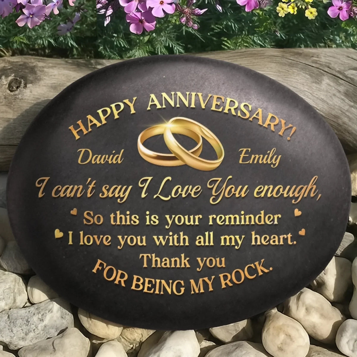 Our Love Blossoms Through Time - Personalized Printed Rock - Anniversary Wedding Gifts For Couple