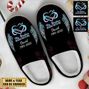 Never Walk Alone My Love Walks With Me - Personalized Custom Fluffy Slippers