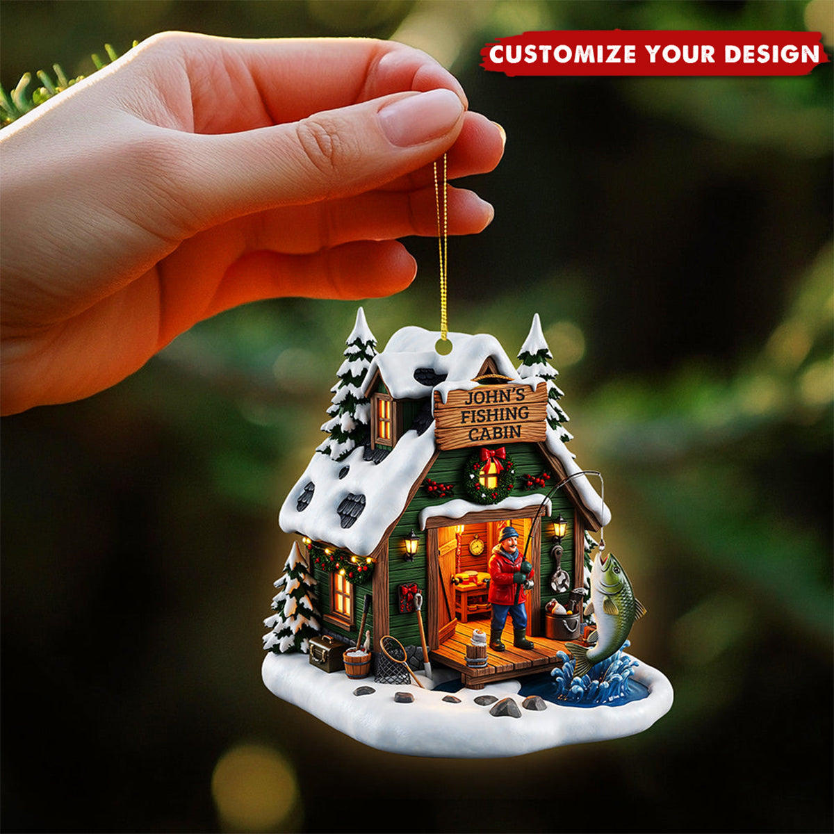 Fishing Man Ornament - Personalized Gifts For Fishing Lovers