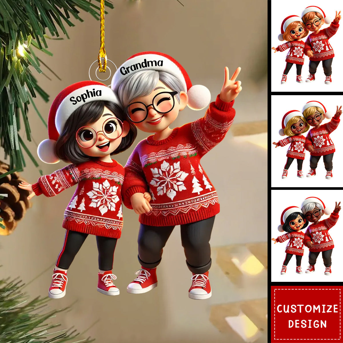 Happy Christmas Grandma Grandkids Personalized Acrylic Ornament