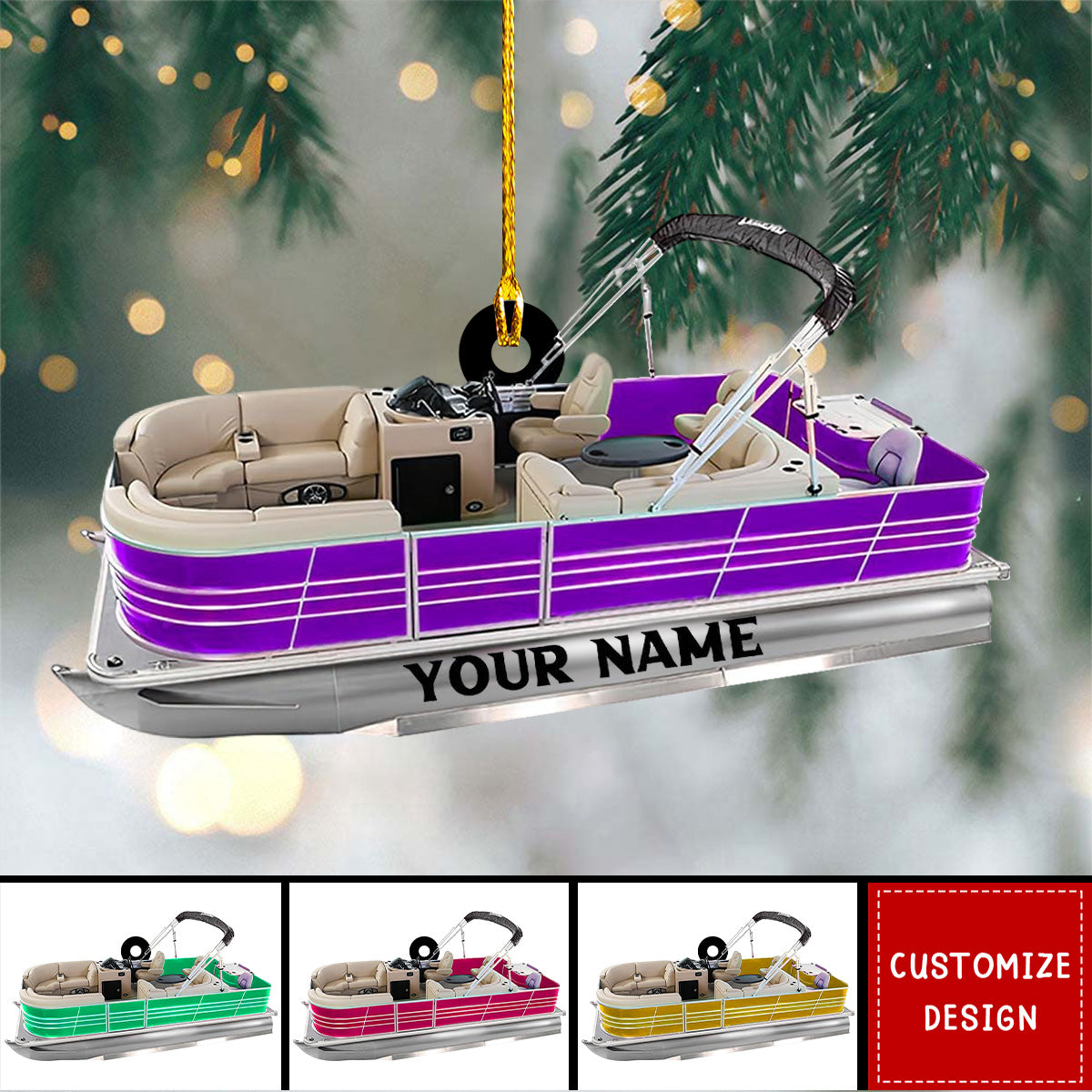 Personalized Pontoon Boat Acrylic Christmas Ornament - New Release