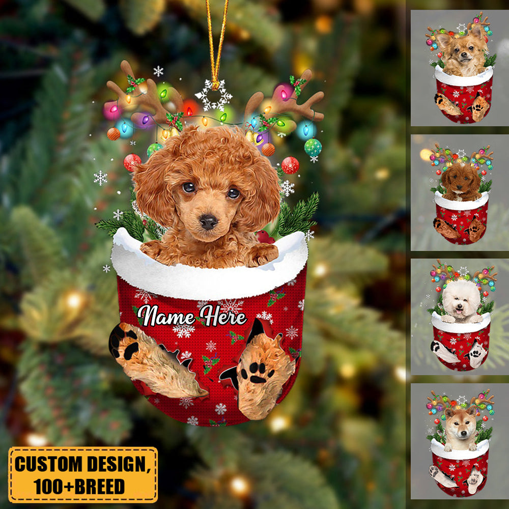 Dog In Snow Pocket Personalized Christmas Acrylic Ornament