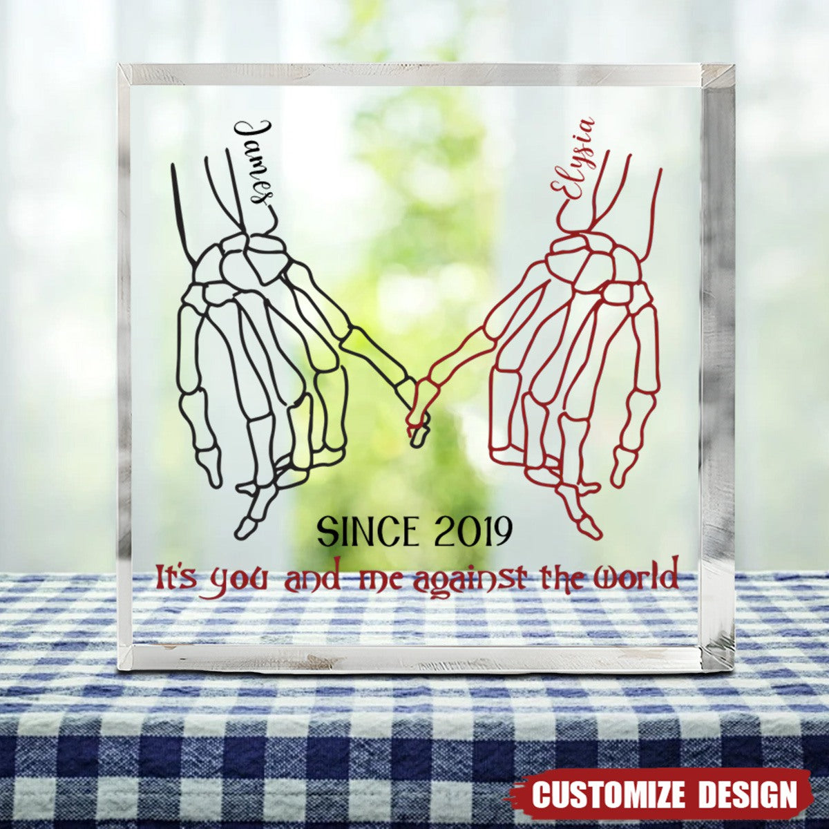 Personalized Skull Couple Square Acrylic Plaque - Gift Idea For Couple