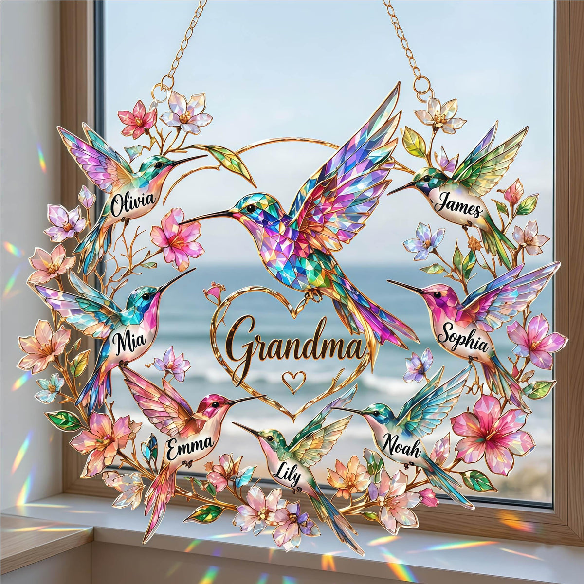 Personalized Hummingbird Suncatcher - Gift For Mom Grandma