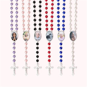 Personalized Memorial Rosary Beads Cross Photo Necklace
