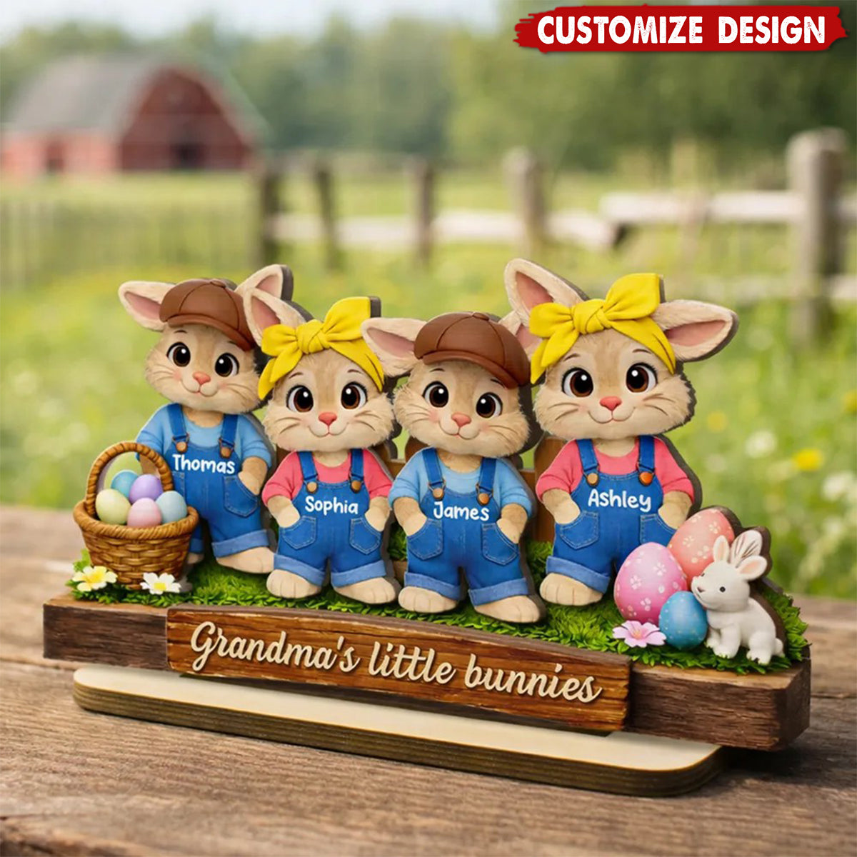 Personalized Little Bunnies 2-Layered Wooden Plaque  - Easter Gift For Grandma