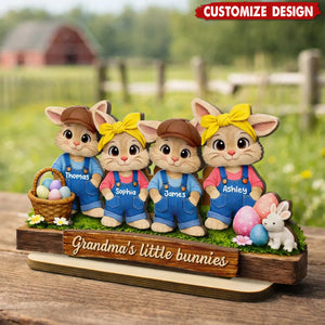 Personalized Little Bunnies 2-Layered Wooden Plaque  - Easter Gift For Grandma