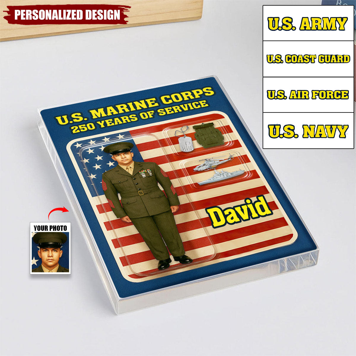 Personalized US Army/Navy/Air Force/Marine Corps/Coast Guard 250th Years Of Service Acrylic Plaque