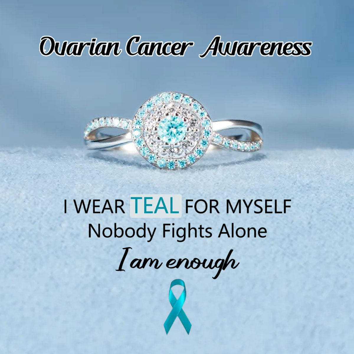 Ovarian Cancer Awareness-Teal Round Diamond Infinity Ring