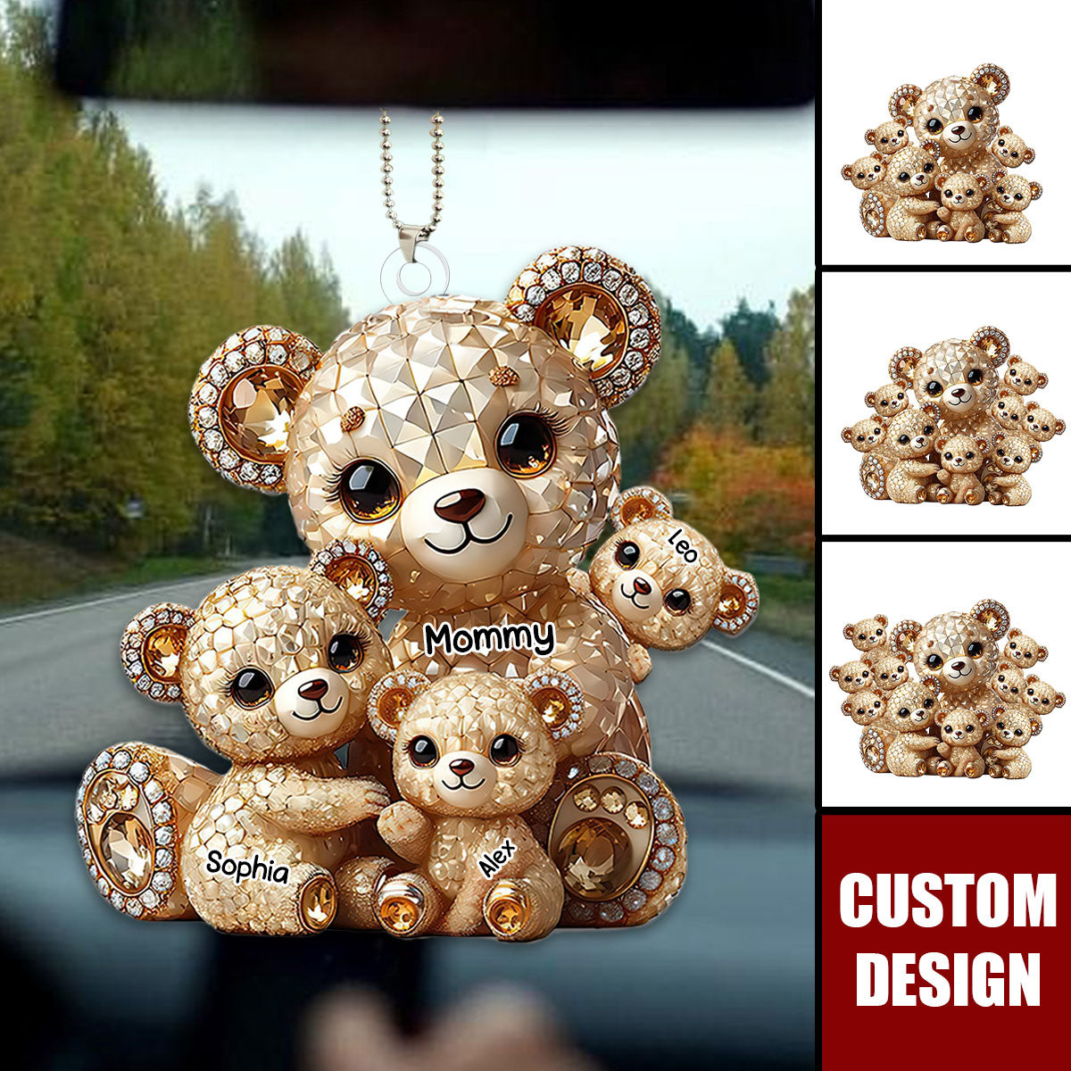 Mom I Love You - Personalized Bear Mom With Kids Car Ornament, Mother's Day Gift