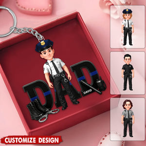 Proud American Police Officer Dad - Personalized Acrylic Keychain - Father's Day Gift For Dad
