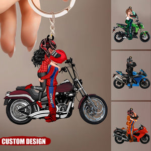 Motorcycle Kissing Doll Couple Personalized Acrylic Keychain