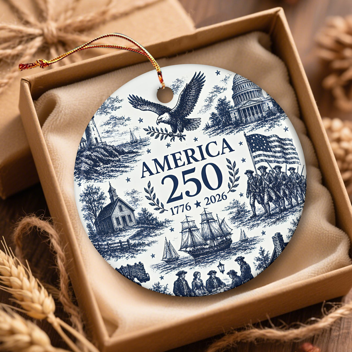 America 250th Ceramic Ornament 1776-2026, Patriotic Christmas Ornament