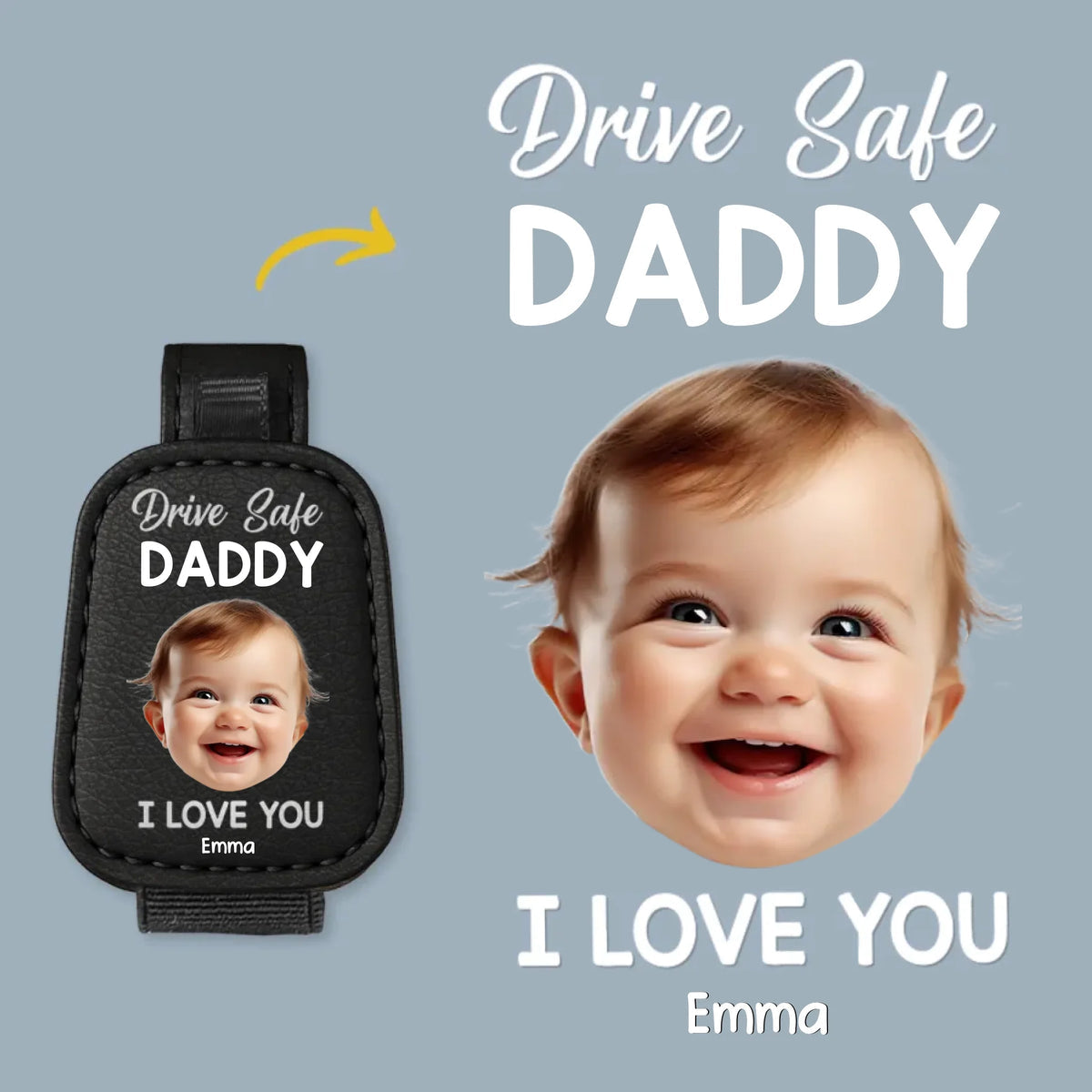 Drive Safe Daddy, Love Always - Family Personalized Photo Sunglasses Holder For Car Visor - Father's Day, Gift For Dad, Grandpa