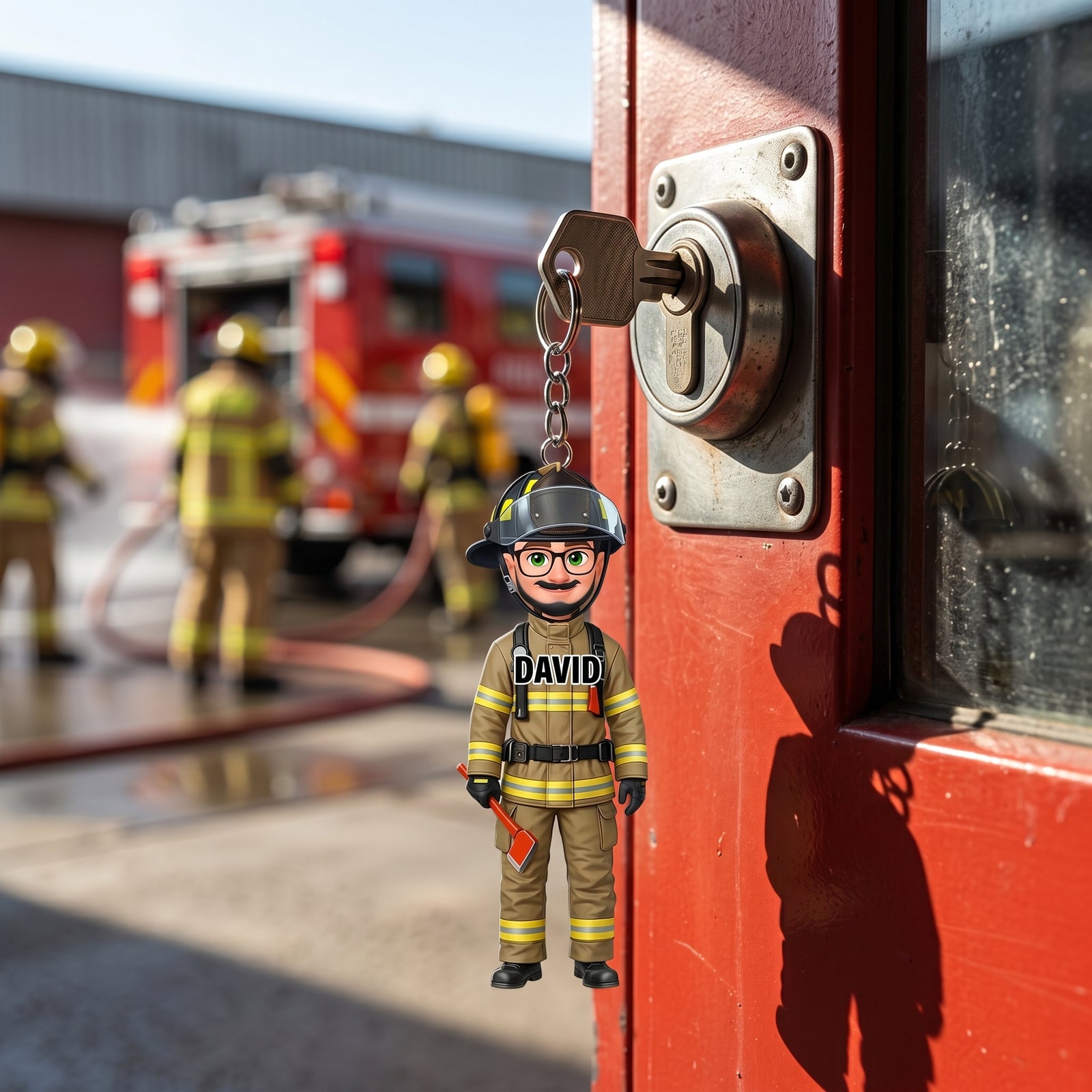 Proud American Firefighter Dad-Personalized keychain-Father's Day Gift For Dad