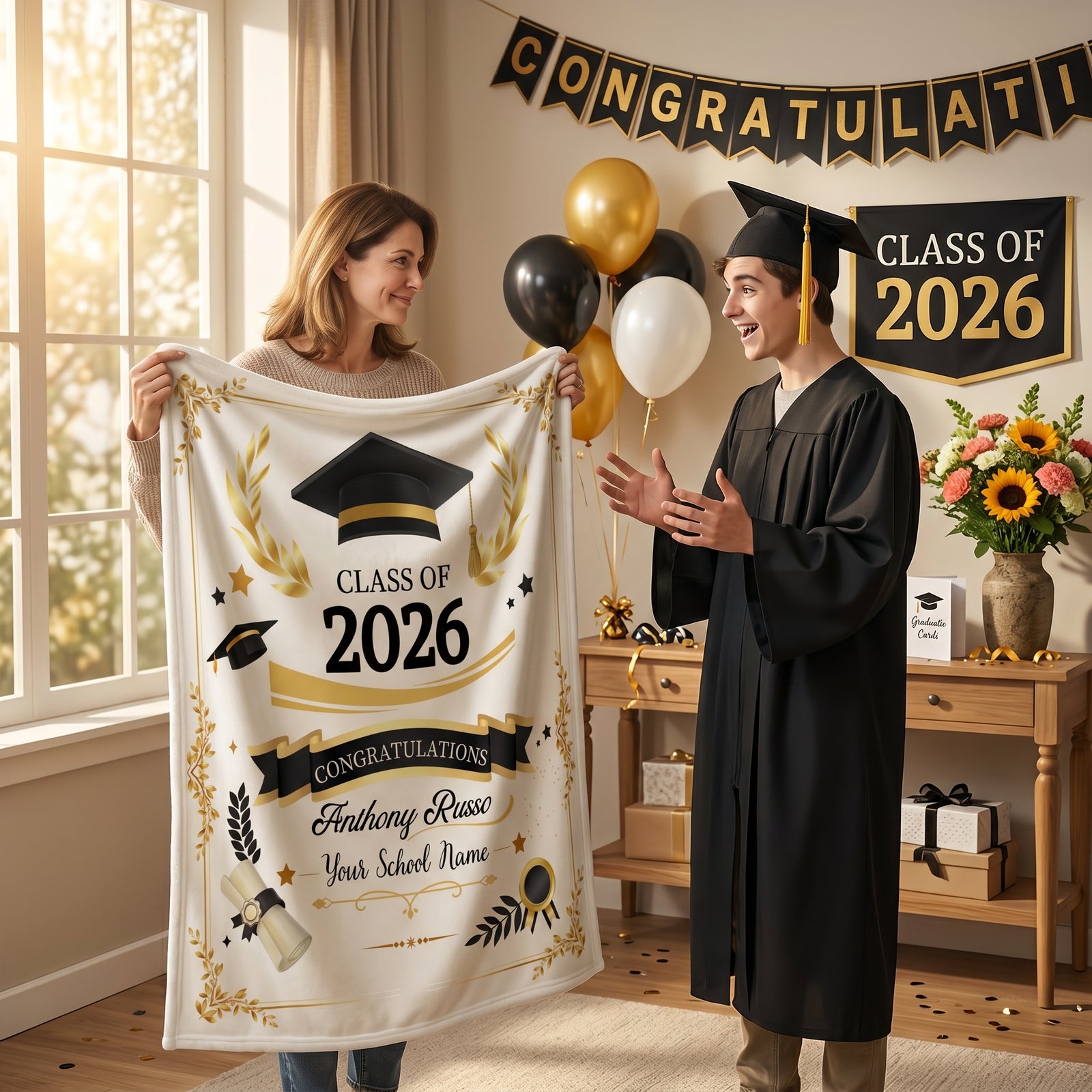Personalized Graduation Blanket-Class of 2026 Senior Gift