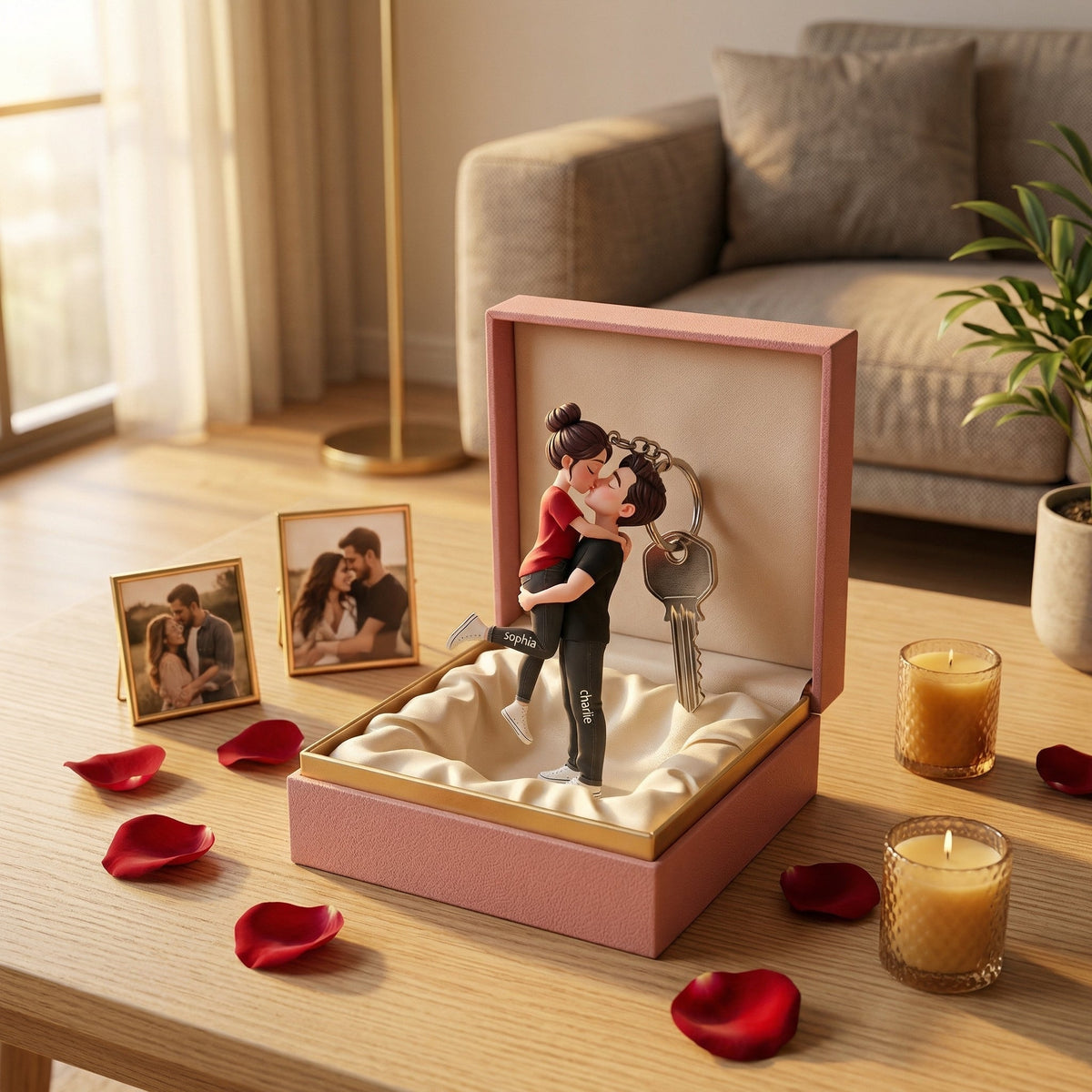 Personalized Cartoon Romantic Couple Keychain - Gift for Couple