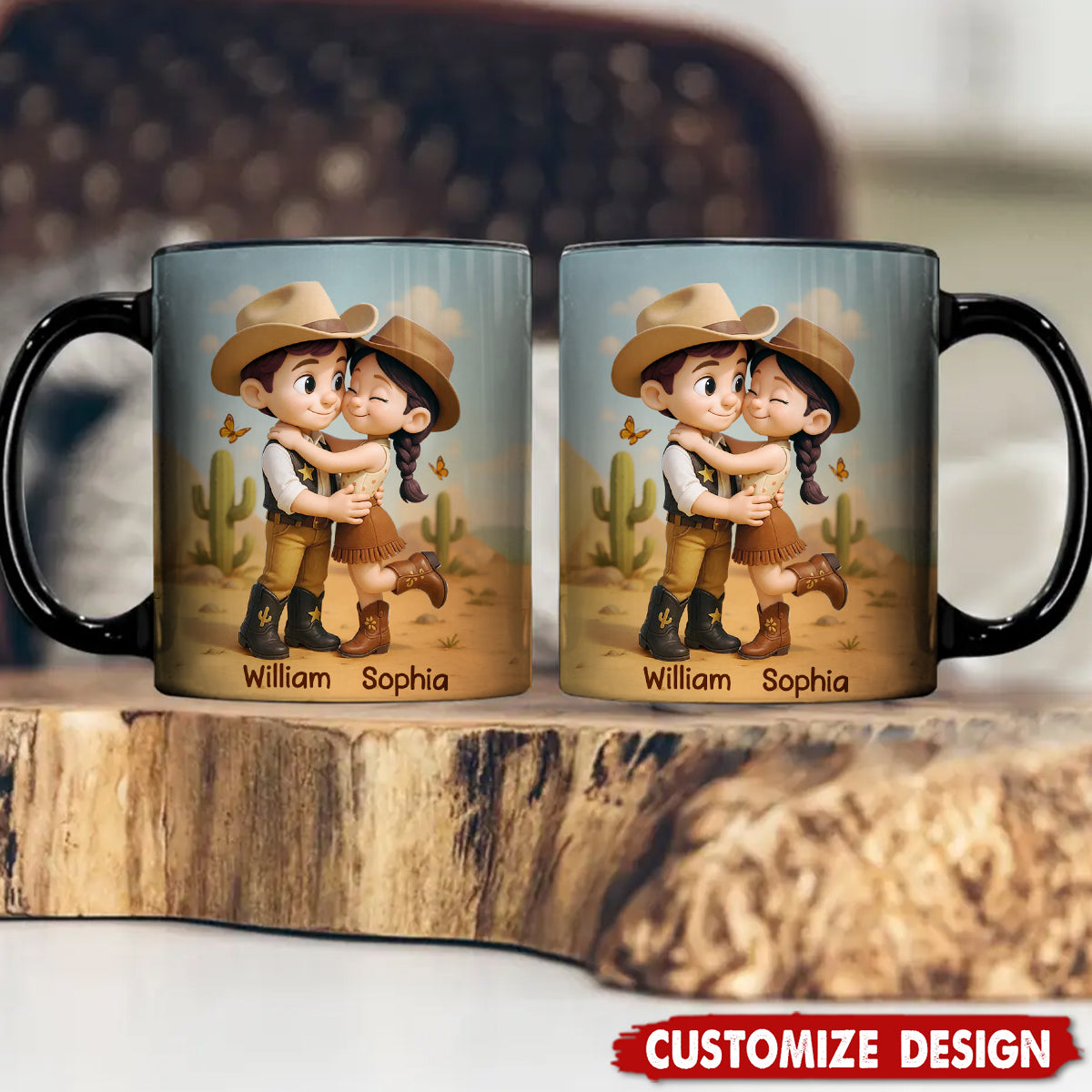 Cartoon Style Countryside Couple Cowboy Cowgirl Personalized Coffee Mug