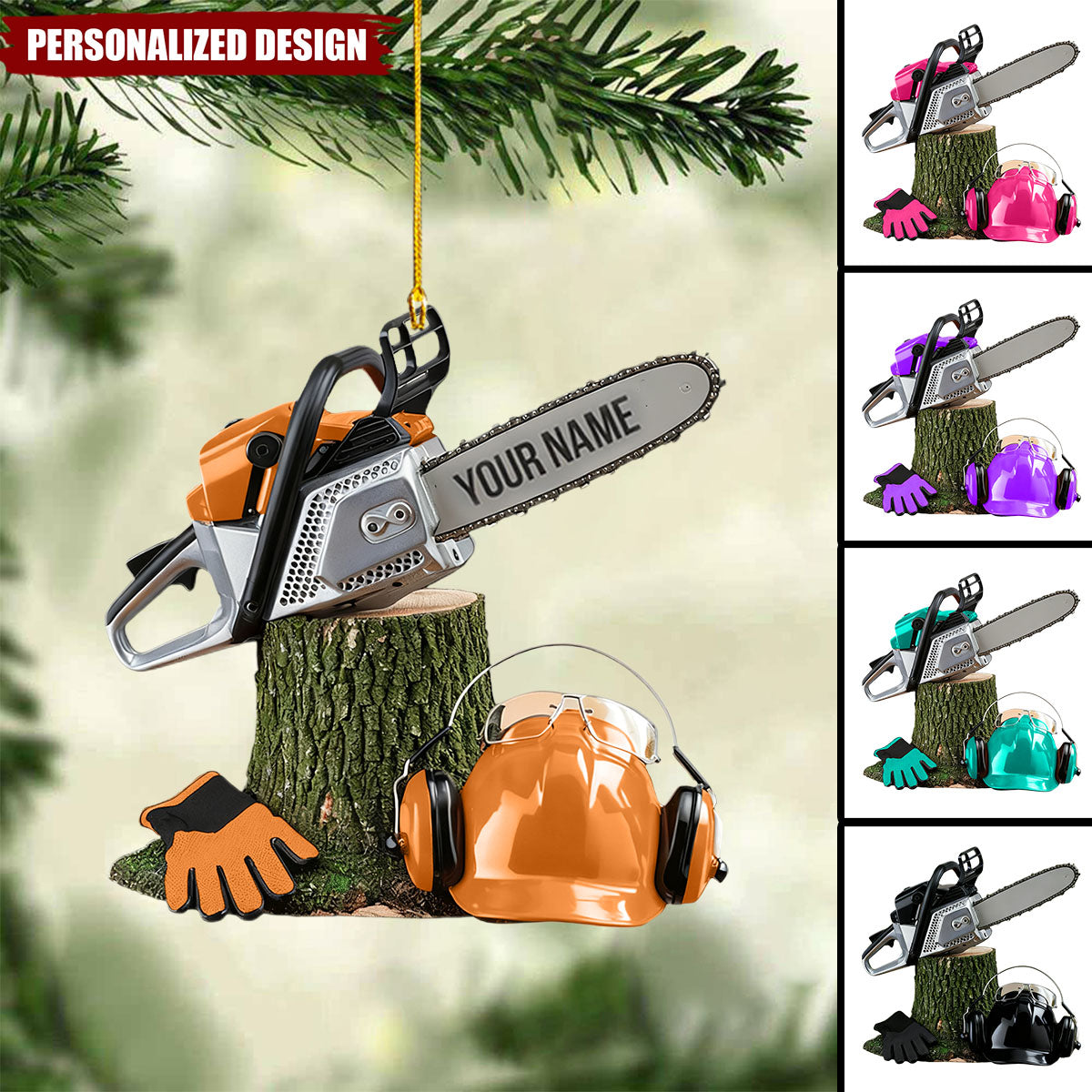 Personalized Arborist Chainsaw Christmas Ornament Gift for Lumberjacks & Loggers