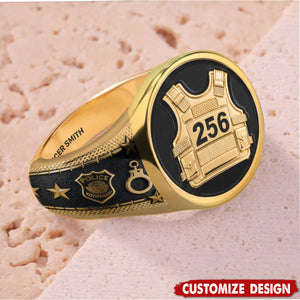 Personalized Police Officer Protect And Serve Signet Ring - Gift For Police Officers