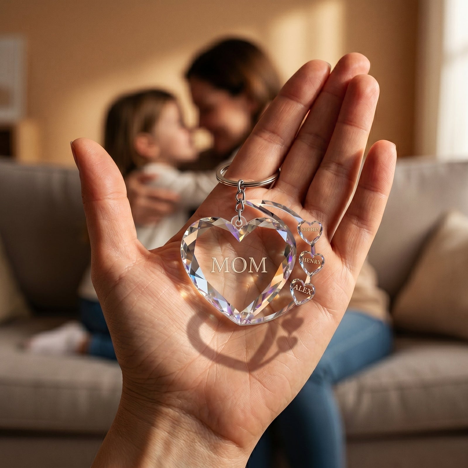Sparkling Hearts-Personalized Family Transparent Keychain