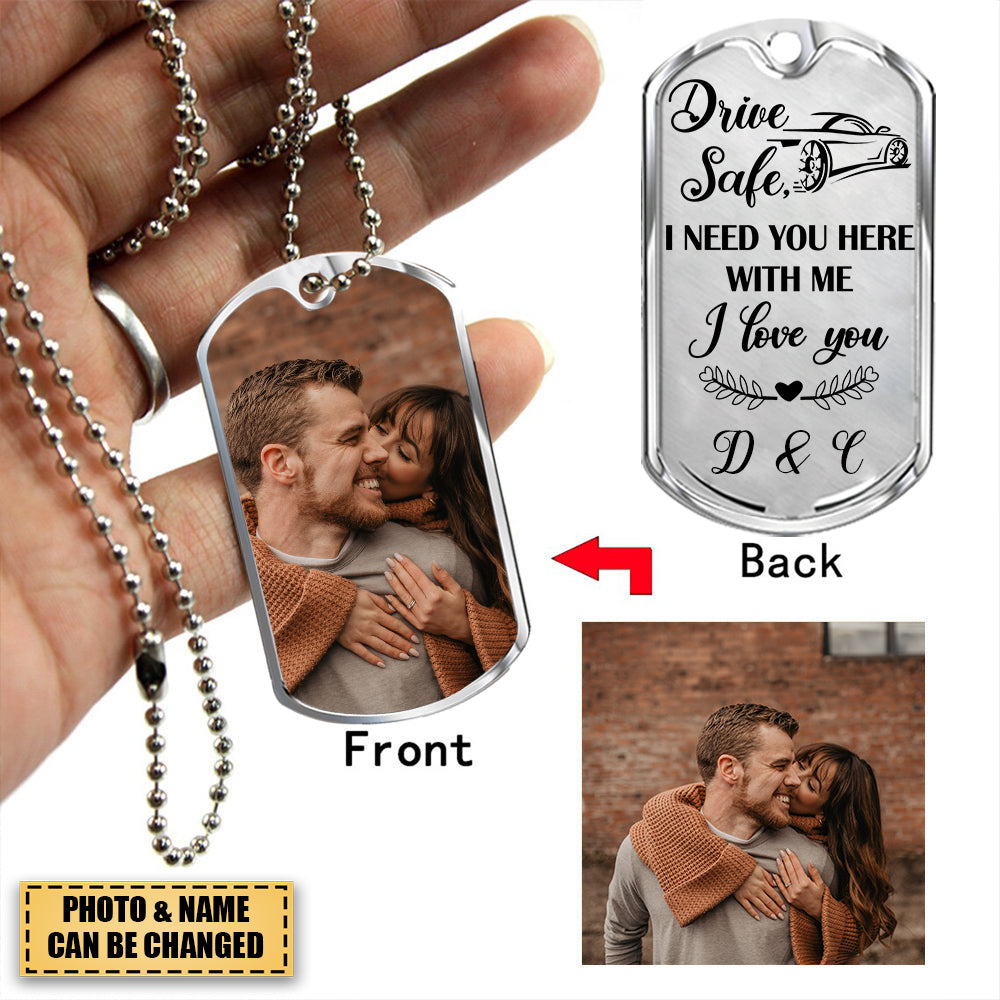 Personalized Drive Safe Upload Photo Dog Tag Necklace