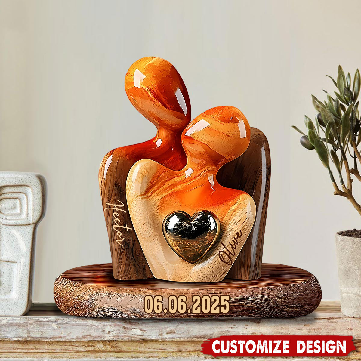 Elegant Couple Statue with Heart Inlay - Personalized Couple Acrylic Plaque