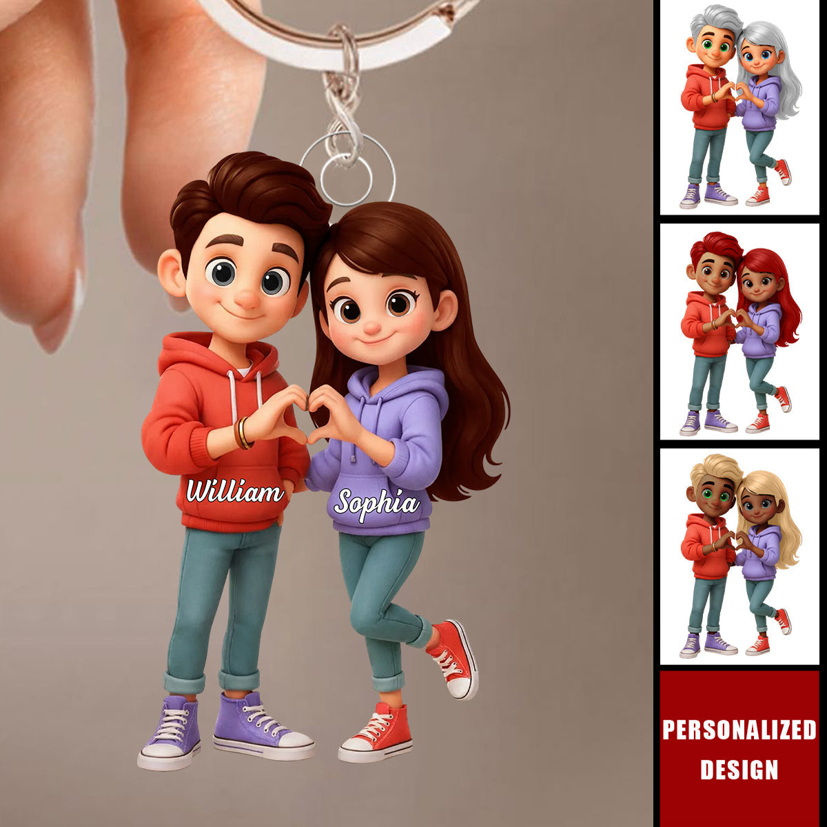 Personalized Cute Cartoon Couple Acrylic Keychain-Sentimental Gift for him/her