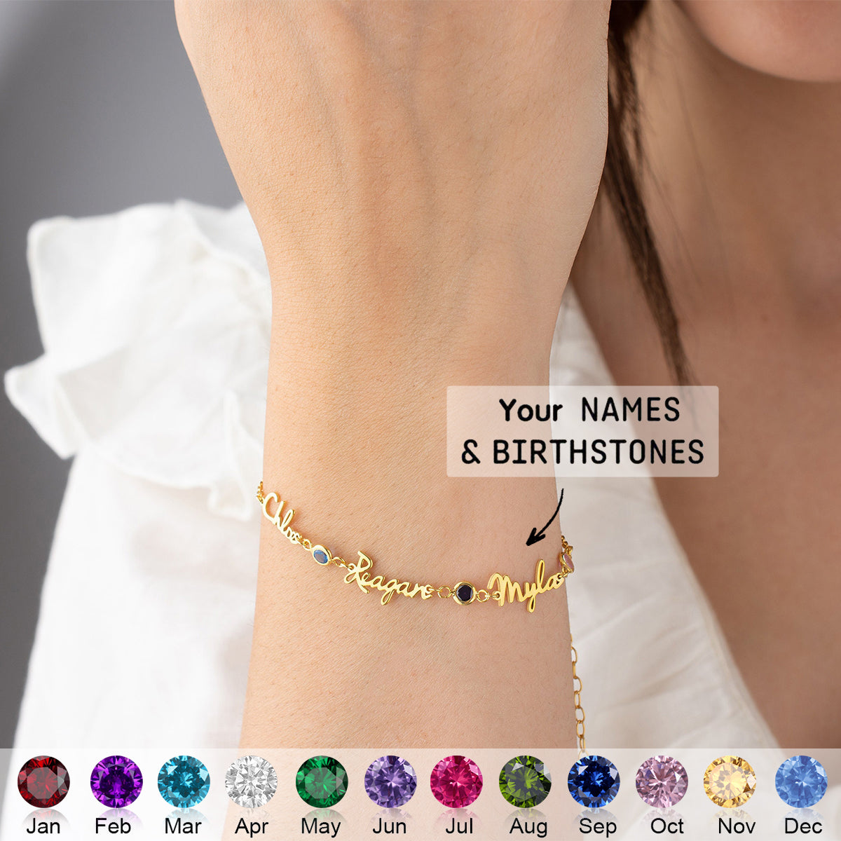 Personalized Birthstone And Name Bracelet - Gift For Mom,Grandma