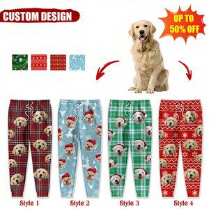 Custom Photo With Christmas Pattern Dog Men and Women's Sweatpants