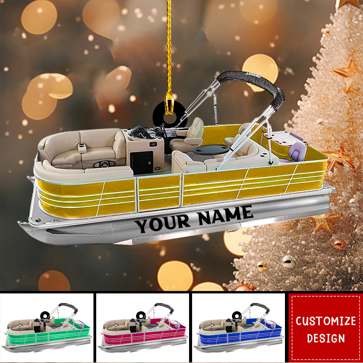 Personalized Pontoon Boat Acrylic Christmas Ornament - New Release