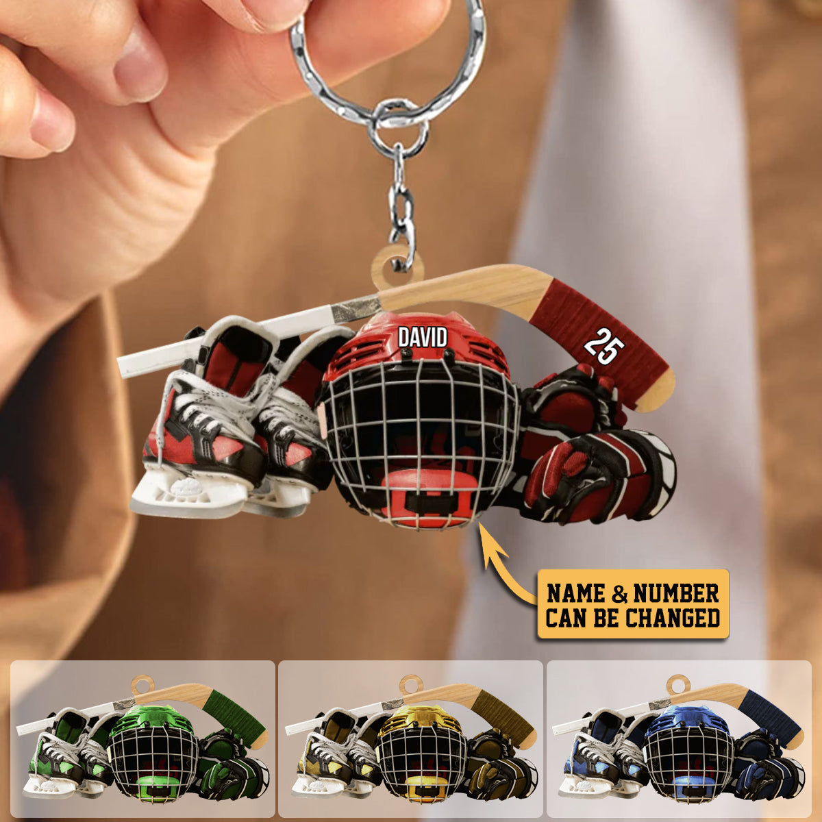 Personalized  Acrylic Keychain - Hockey Skates Helmet And Stick Gift For Hockey Lover