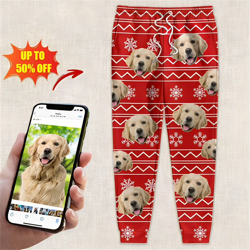 Custom Photo With Christmas Pattern Dog Men and Women's Sweatpants