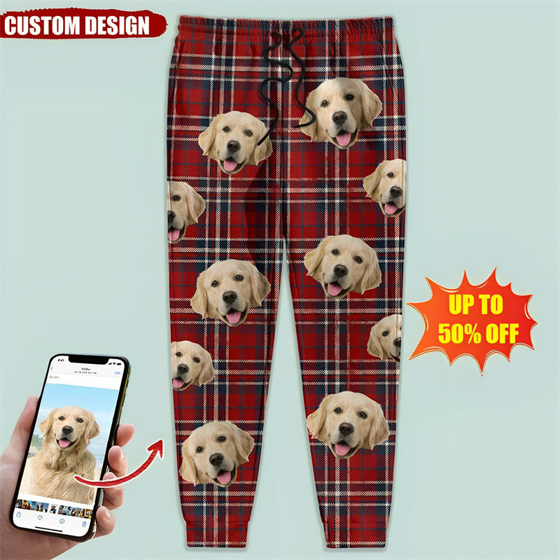 Custom Photo With Christmas Pattern Dog Men and Women's Sweatpants