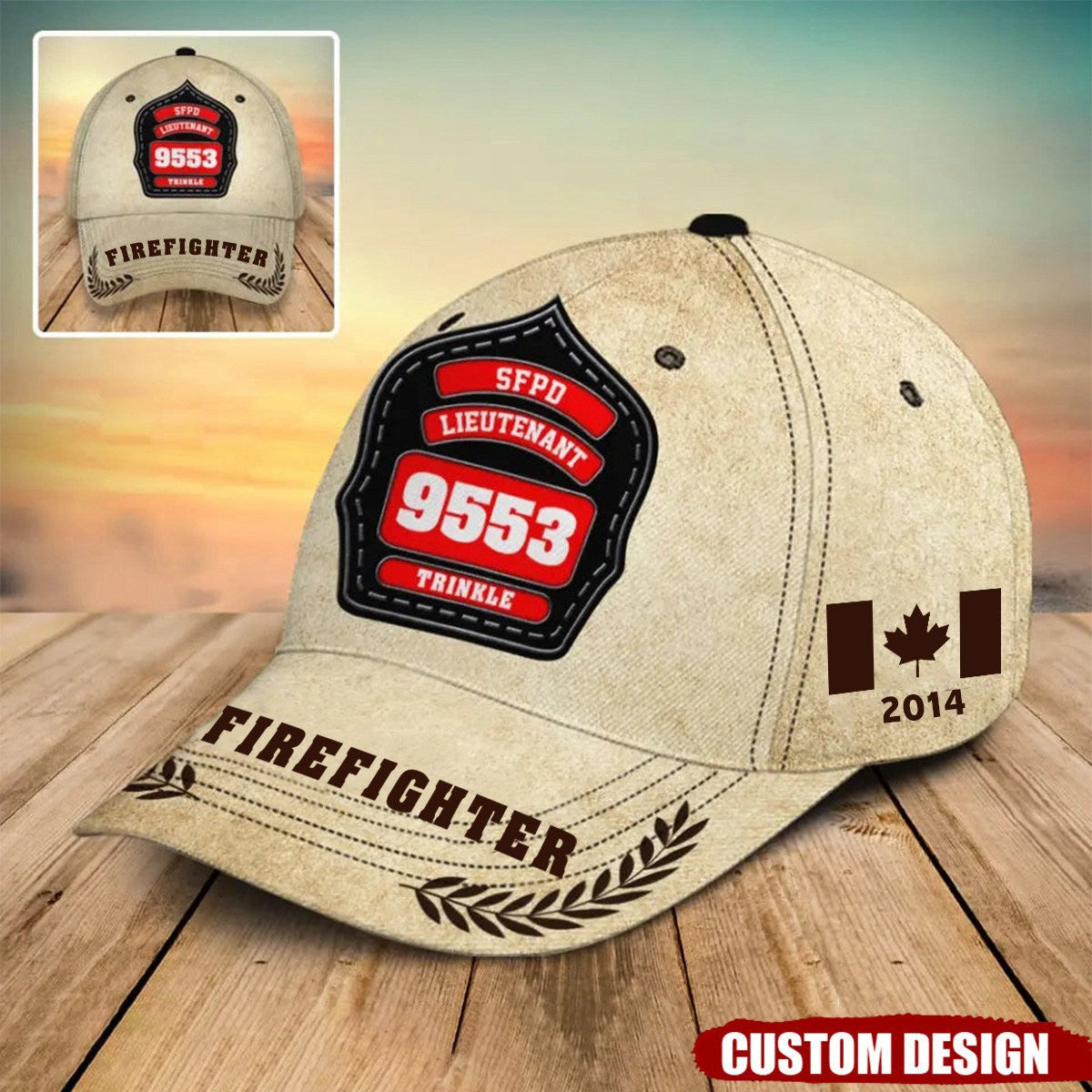 Personalized Firefighter US And CA Flag 3D Cap