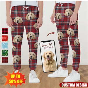 Custom Photo With Christmas Pattern Dog Men and Women's Sweatpants