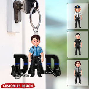 Proud American Police Officer Dad - Personalized Acrylic Keychain - Father's Day Gift For Dad