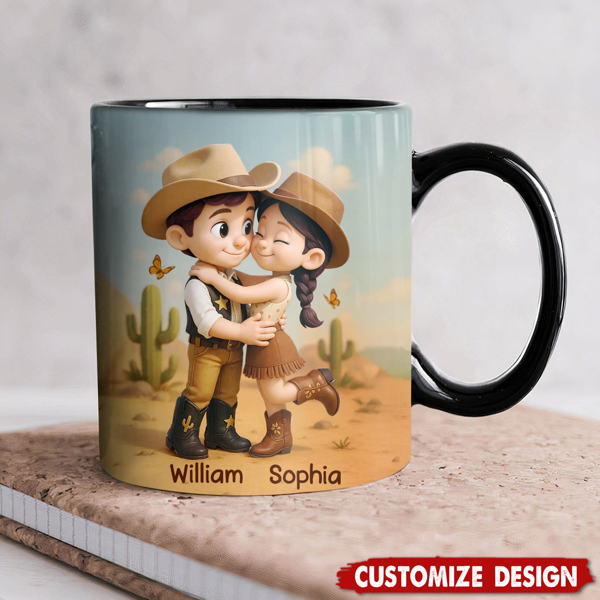 Cartoon Style Countryside Couple Cowboy Cowgirl Personalized Coffee Mug